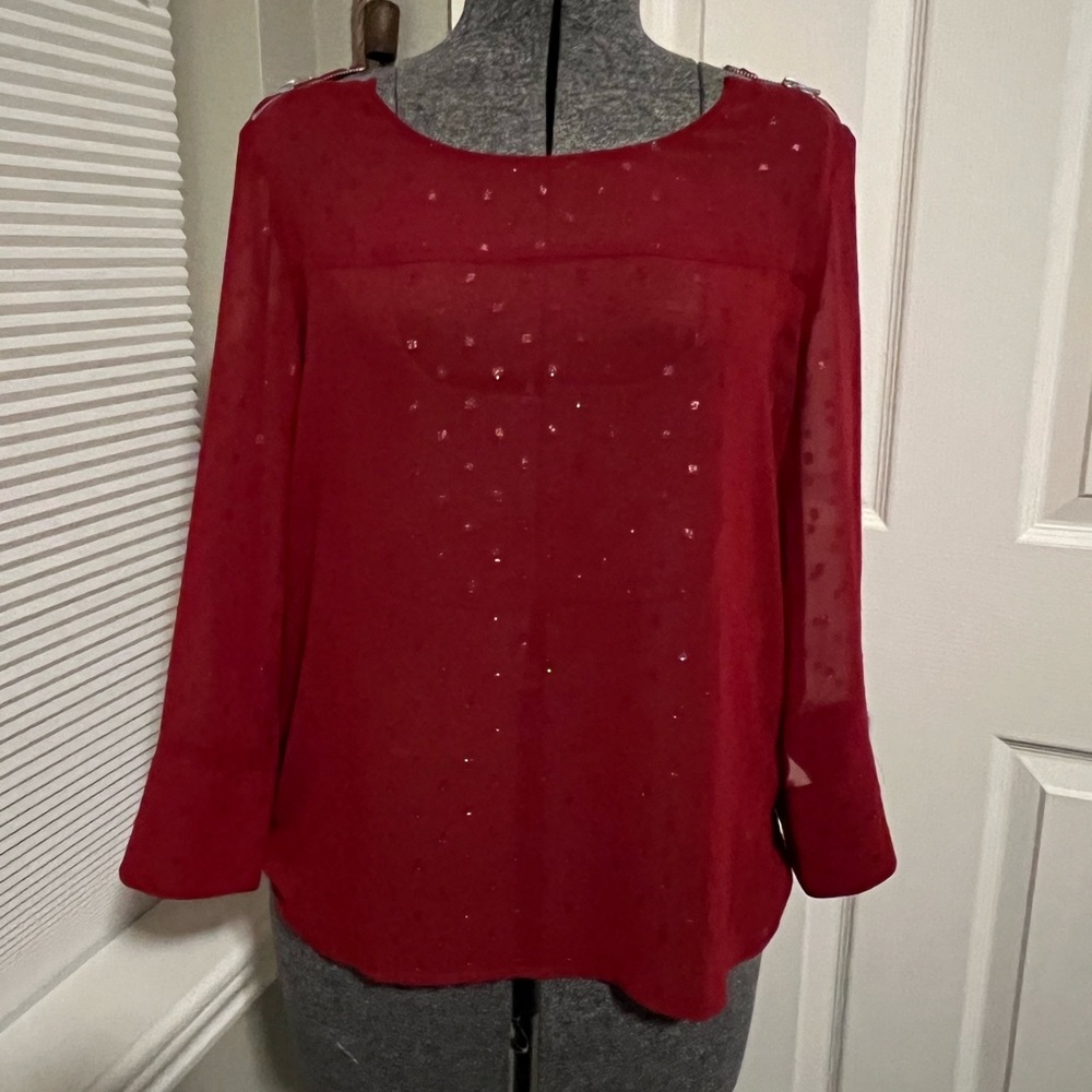 Maurices red clip dot sheer blouse size Medium